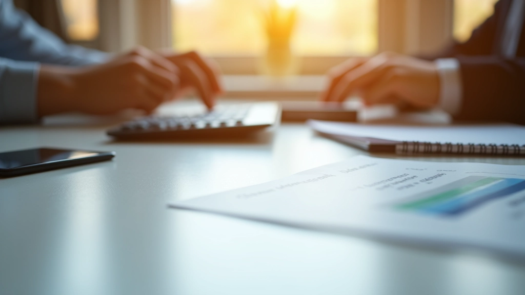 Taschenrechner und Notizblock mit Versicherungsbeitrag-Berechnungen auf dem Schreibtisch