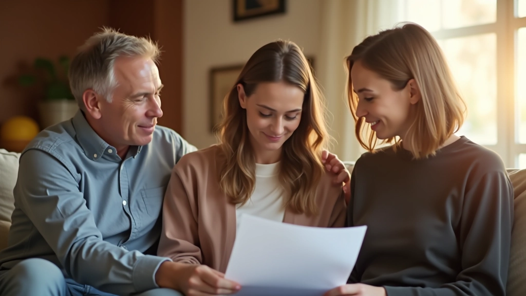 Familie sitzt zusammen und diskutiert Versicherungsoptionen in entspannter Atmosphäre