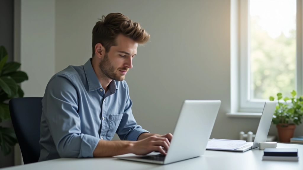 Person schaut sich Versicherungsoptionen auf einem Laptop an