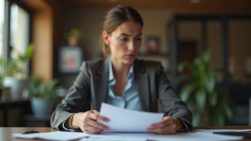 Frau schaut besorgt auf Rechnungen und Finanzunterlagen auf dem Schreibtisch